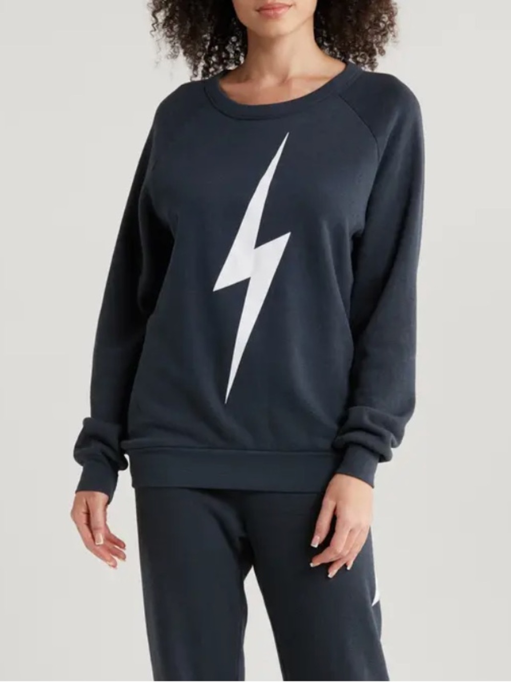 Aviator Nation Lightning BOLT Relaxed Crew‎ Sweatshirt Charcoal Navy White XL